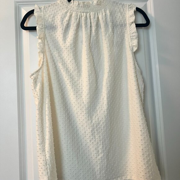 J. Crew Ruffle Neck Clipped Dot Sleeveless Blouse in Ivory - NWT - Picture 6 of 6